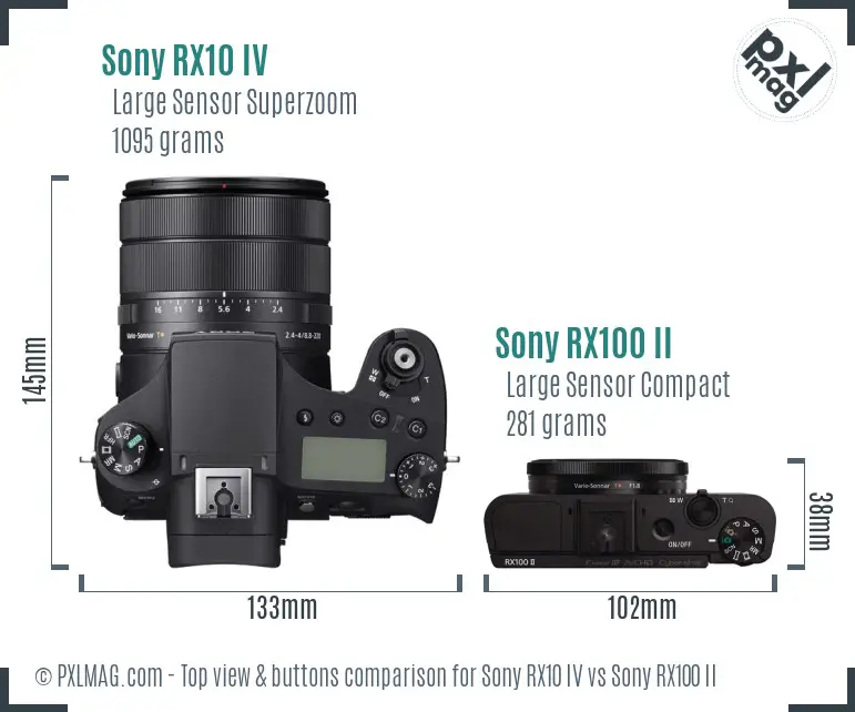 Sony RX10 IV vs Sony RX100 II top view buttons comparison