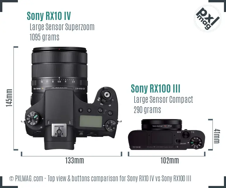 Sony RX10 IV vs Sony RX100 III top view buttons comparison