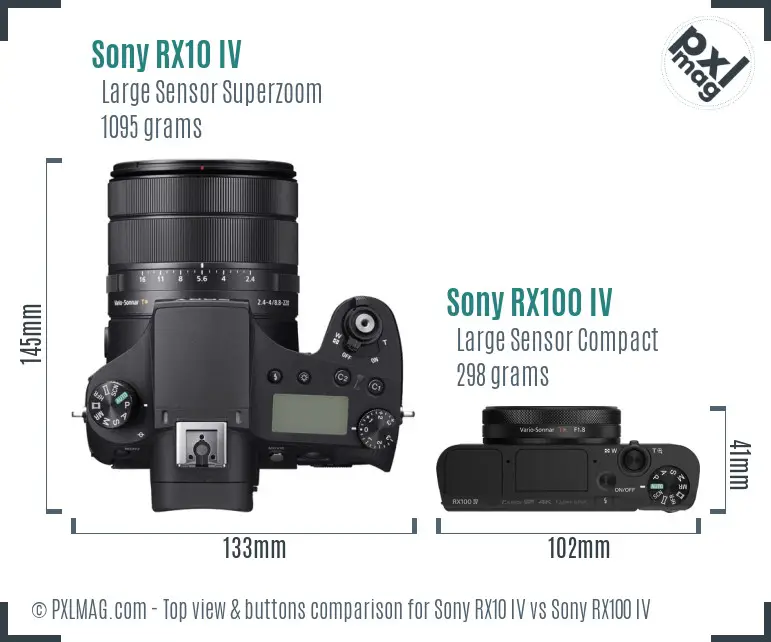 Sony RX10 IV vs Sony RX100 IV top view buttons comparison