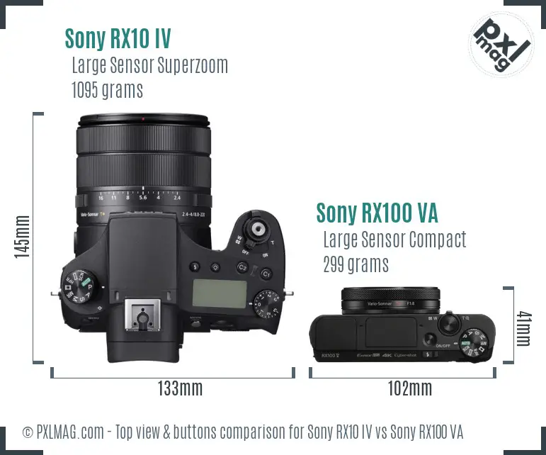Sony RX10 IV vs Sony RX100 VA top view buttons comparison