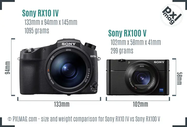 Sony RX10 IV vs Sony RX100 V size comparison