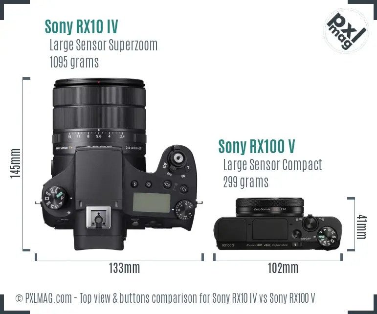 Sony RX10 IV vs Sony RX100 V top view buttons comparison