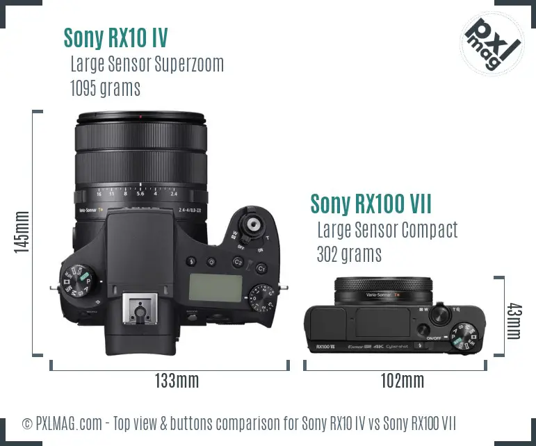 Sony RX10 IV vs Sony RX100 VII top view buttons comparison