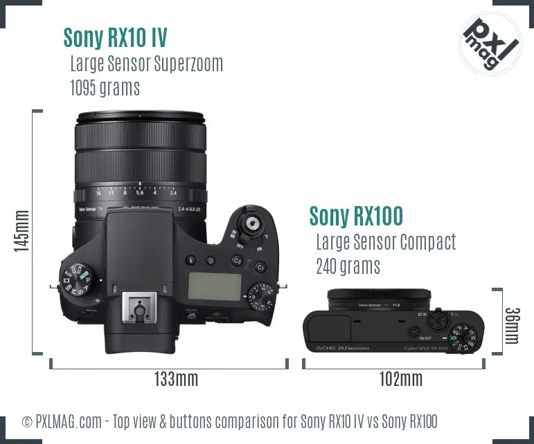 Sony RX10 IV vs Sony RX100 top view buttons comparison