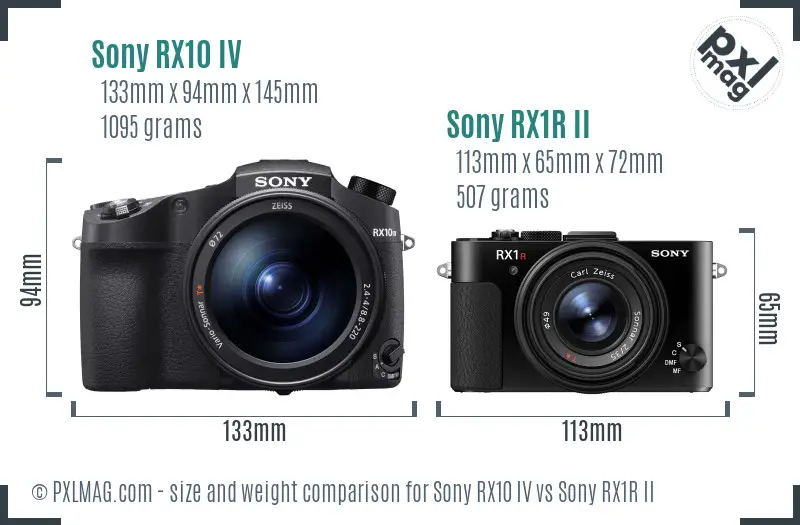 Sony RX10 IV vs Sony RX1R II size comparison