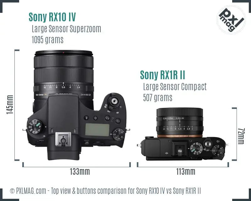 Sony RX10 IV vs Sony RX1R II top view buttons comparison