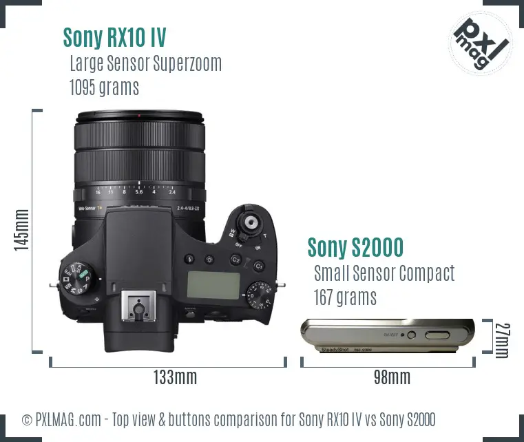 Sony RX10 IV vs Sony S2000 top view buttons comparison