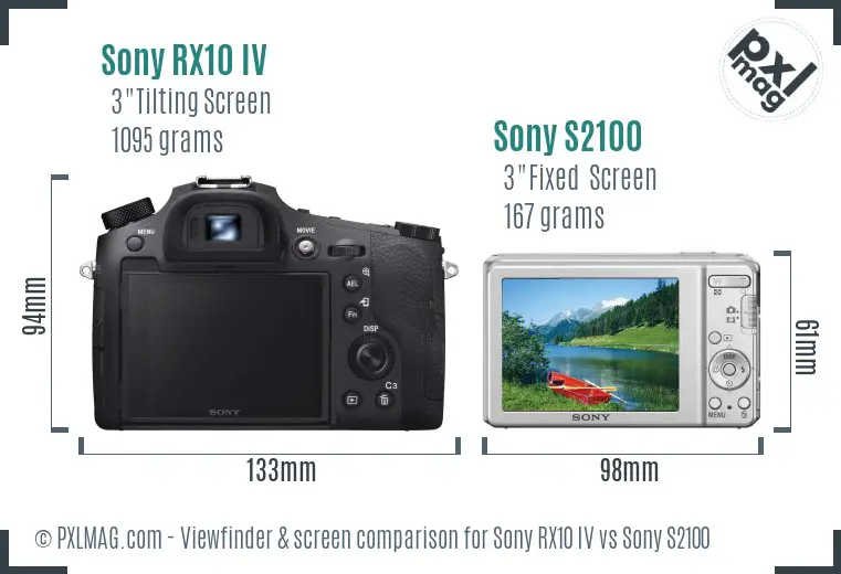 Sony RX10 IV vs Sony S2100 Screen and Viewfinder comparison