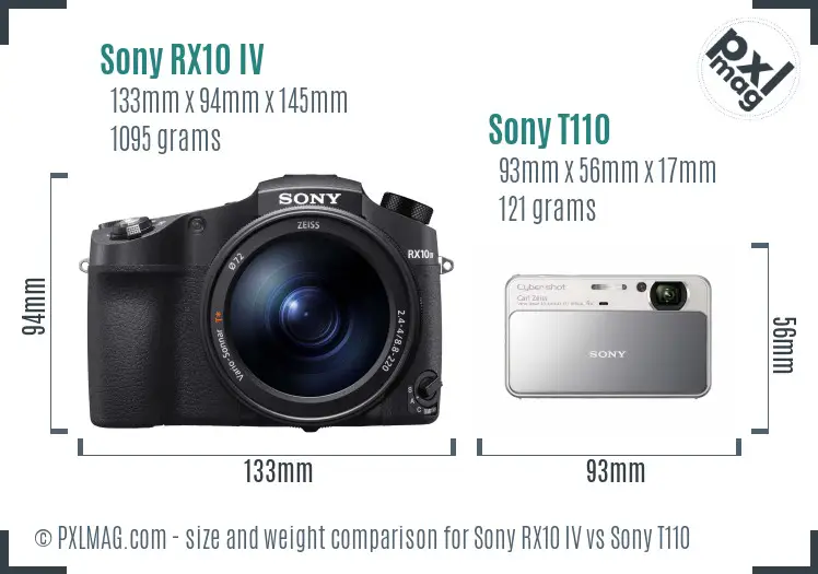 Sony RX10 IV vs Sony T110 size comparison