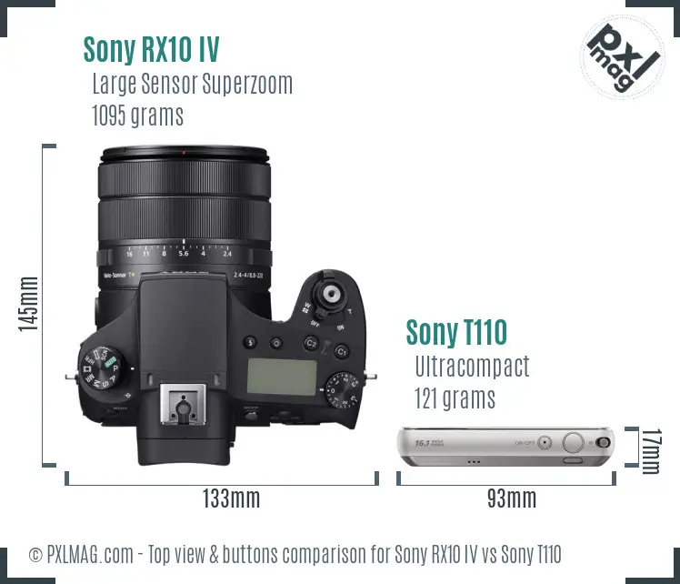 Sony RX10 IV vs Sony T110 top view buttons comparison