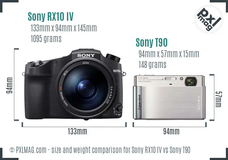 Sony RX10 IV vs Sony T90 size comparison