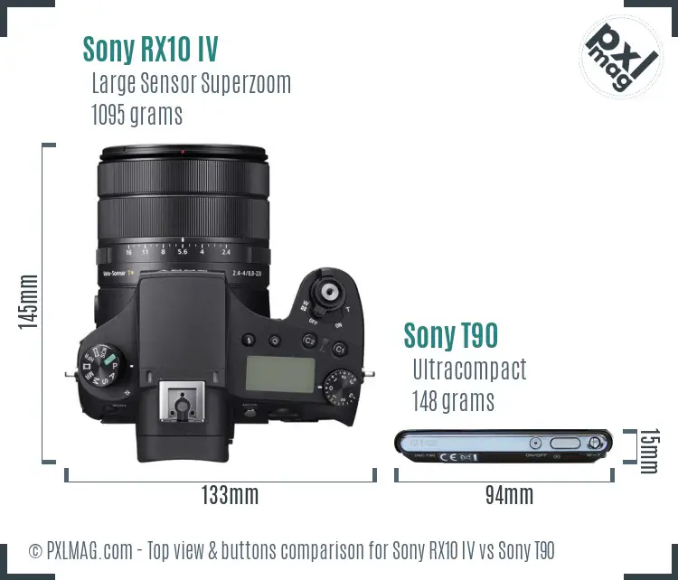 Sony RX10 IV vs Sony T90 top view buttons comparison