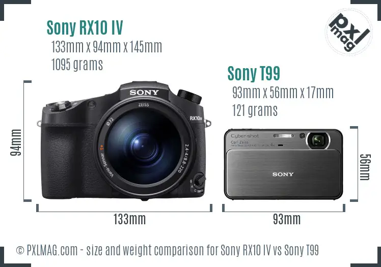 Sony RX10 IV vs Sony T99 size comparison