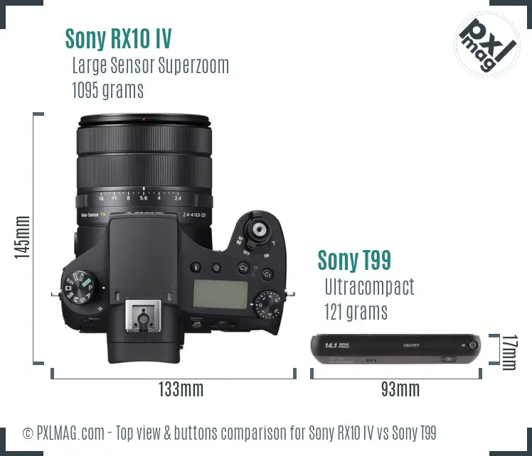 Sony RX10 IV vs Sony T99 top view buttons comparison