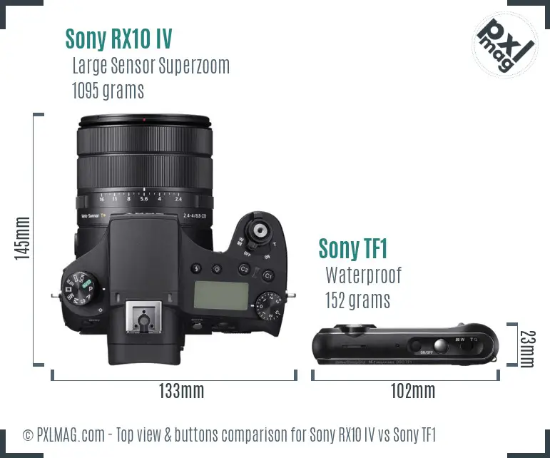 Sony RX10 IV vs Sony TF1 top view buttons comparison