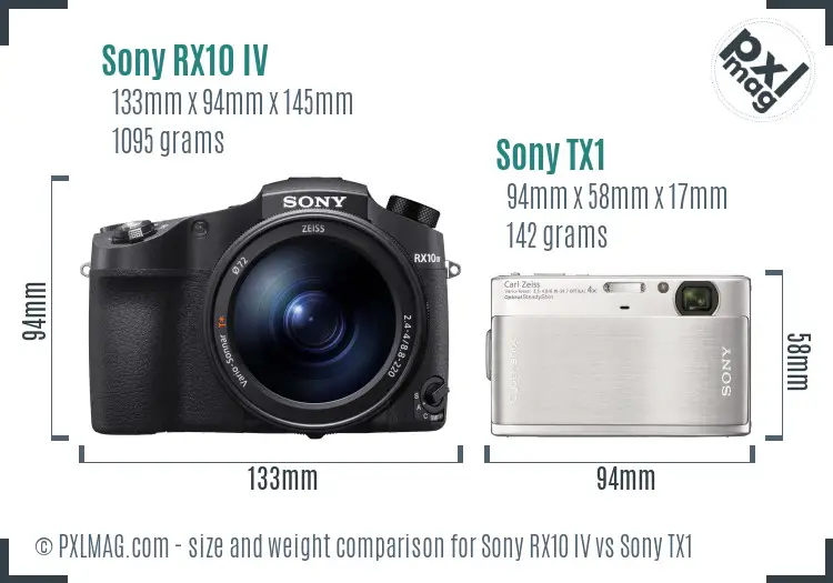 Sony RX10 IV vs Sony TX1 size comparison