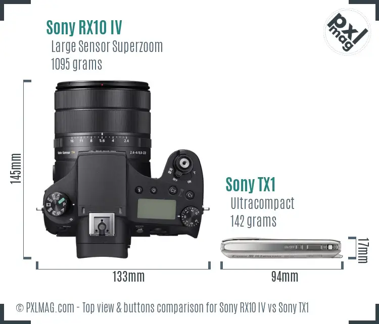 Sony RX10 IV vs Sony TX1 top view buttons comparison