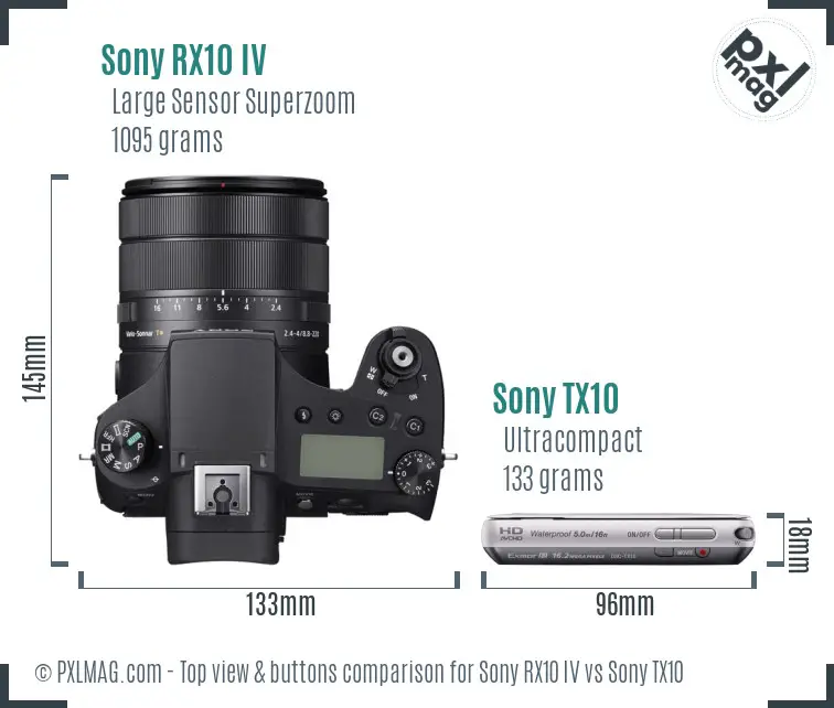 Sony RX10 IV vs Sony TX10 top view buttons comparison