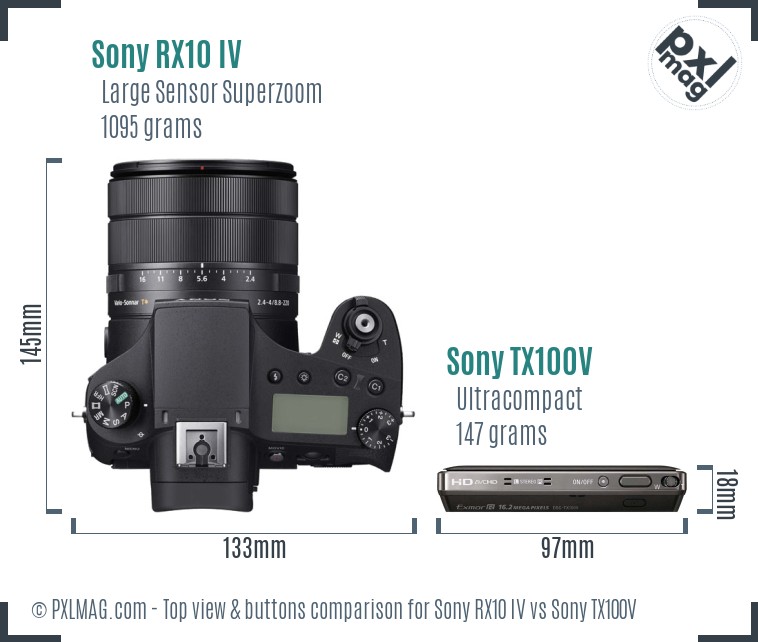 Sony RX10 IV vs Sony TX100V top view buttons comparison