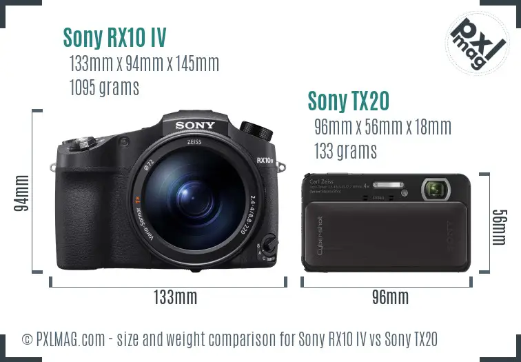 Sony RX10 IV vs Sony TX20 size comparison