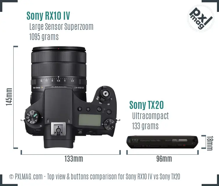 Sony RX10 IV vs Sony TX20 top view buttons comparison