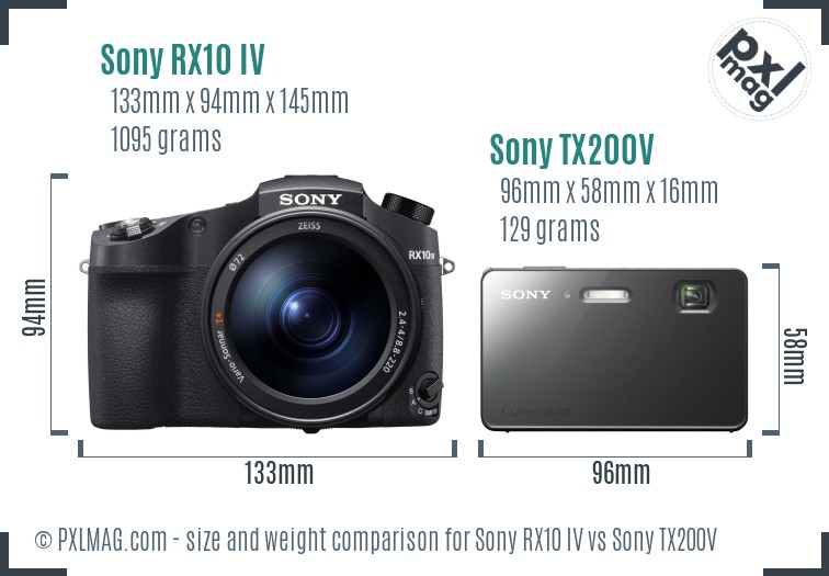 Sony RX10 IV vs Sony TX200V size comparison