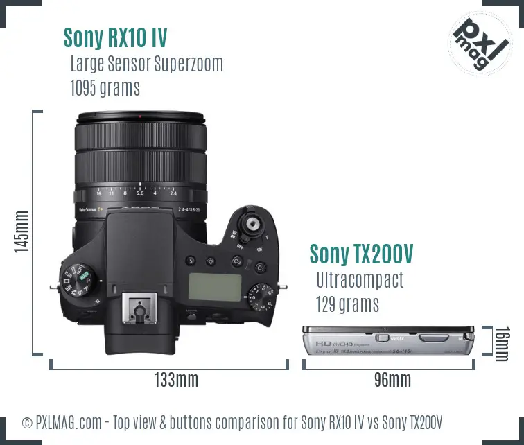 Sony RX10 IV vs Sony TX200V top view buttons comparison