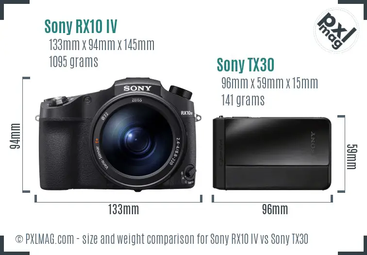 Sony RX10 IV vs Sony TX30 size comparison