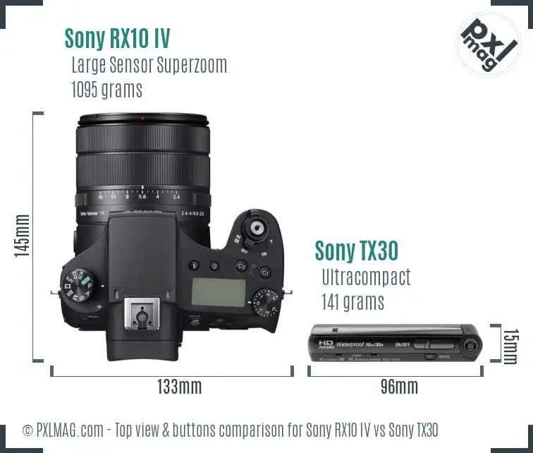 Sony RX10 IV vs Sony TX30 top view buttons comparison