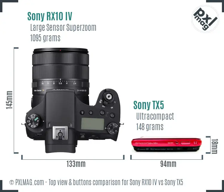Sony RX10 IV vs Sony TX5 top view buttons comparison