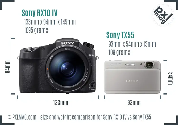 Sony RX10 IV vs Sony TX55 size comparison