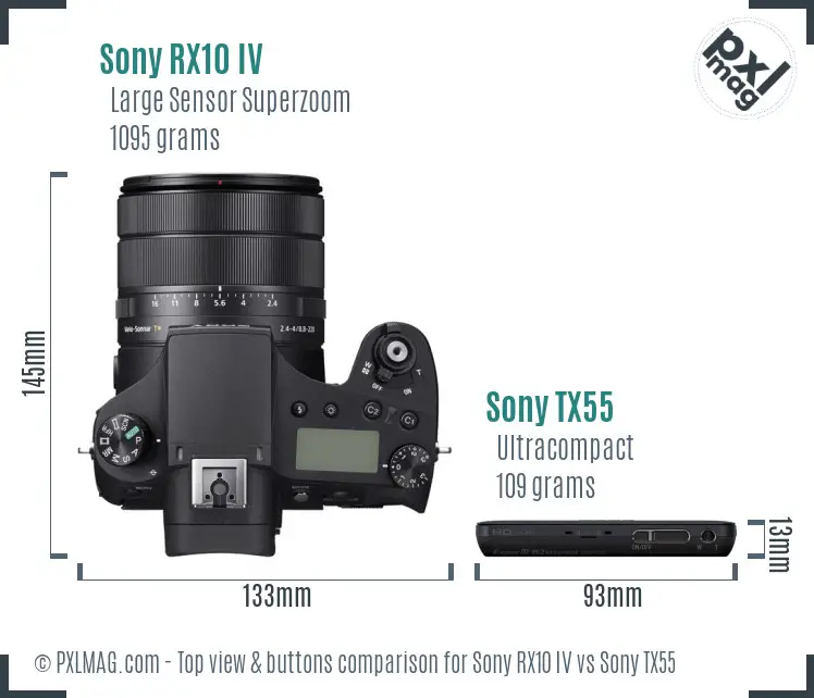 Sony RX10 IV vs Sony TX55 top view buttons comparison