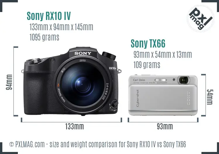 Sony RX10 IV vs Sony TX66 size comparison