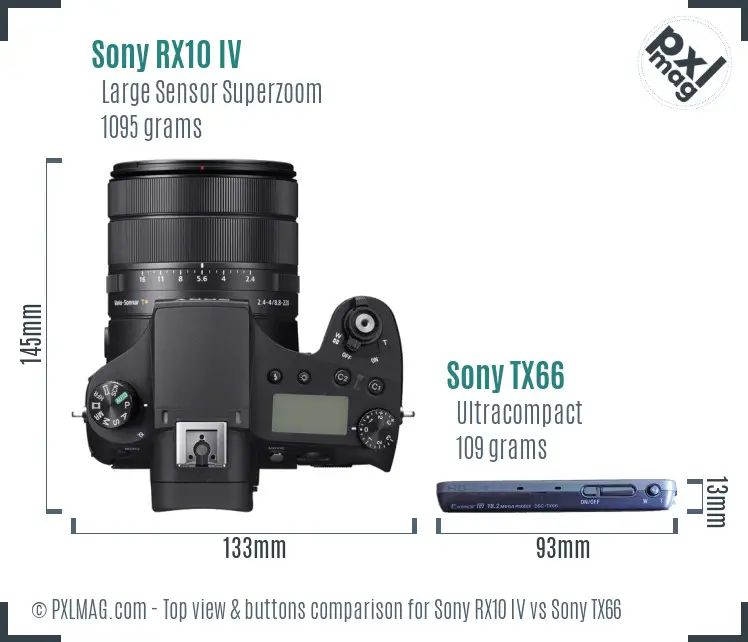 Sony RX10 IV vs Sony TX66 top view buttons comparison