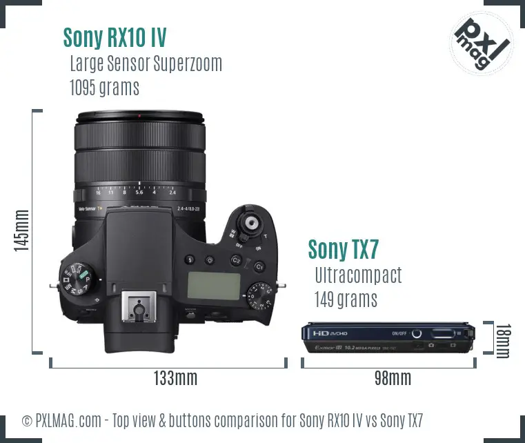 Sony RX10 IV vs Sony TX7 top view buttons comparison