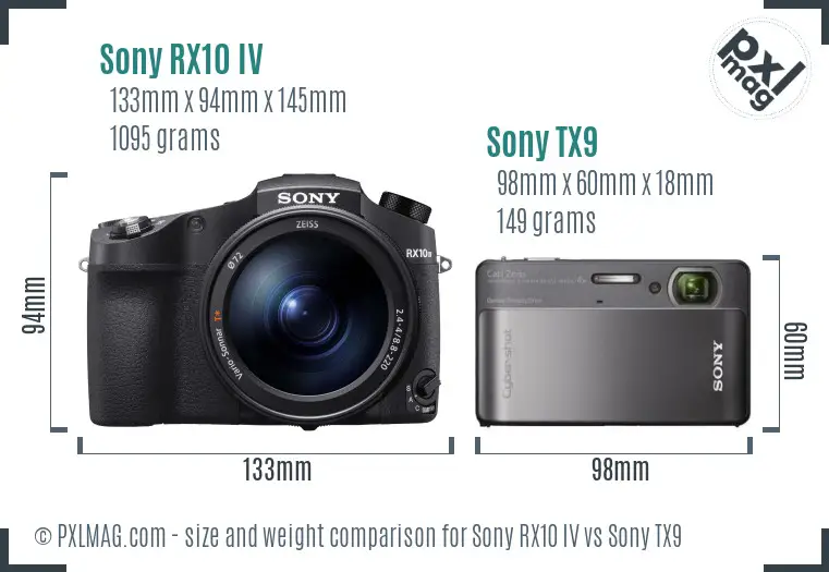 Sony RX10 IV vs Sony TX9 size comparison