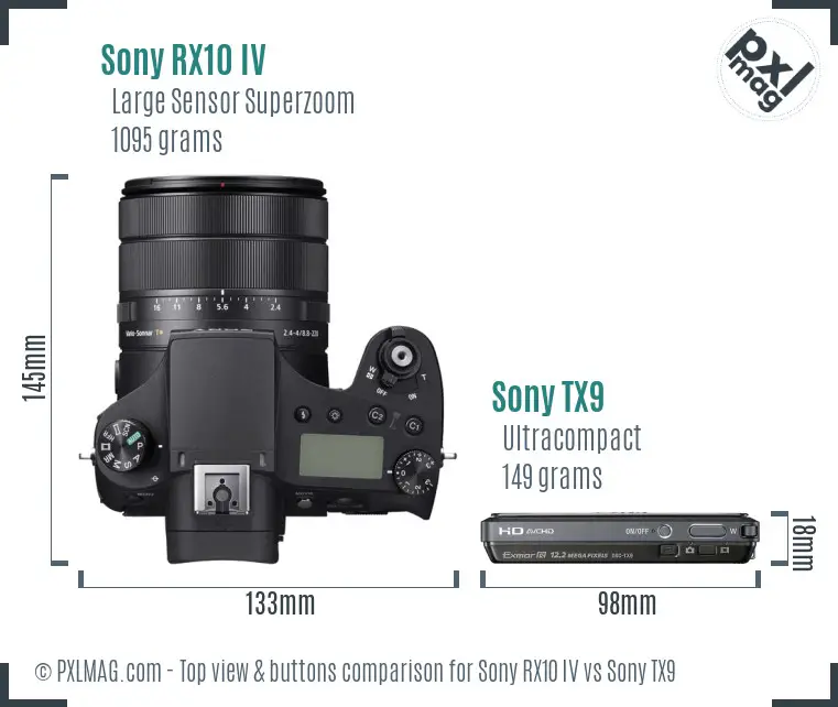 Sony RX10 IV vs Sony TX9 top view buttons comparison