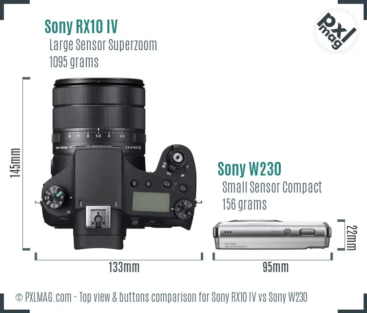 Sony RX10 IV vs Sony W230 top view buttons comparison