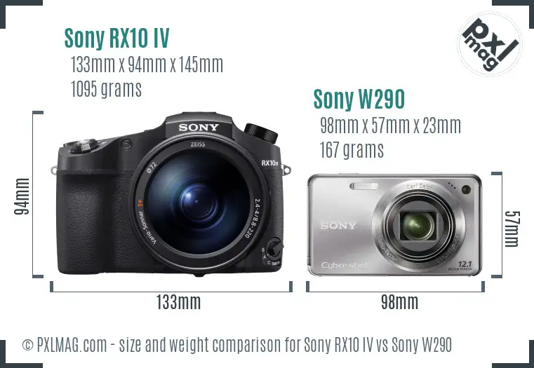 Sony RX10 IV vs Sony W290 size comparison