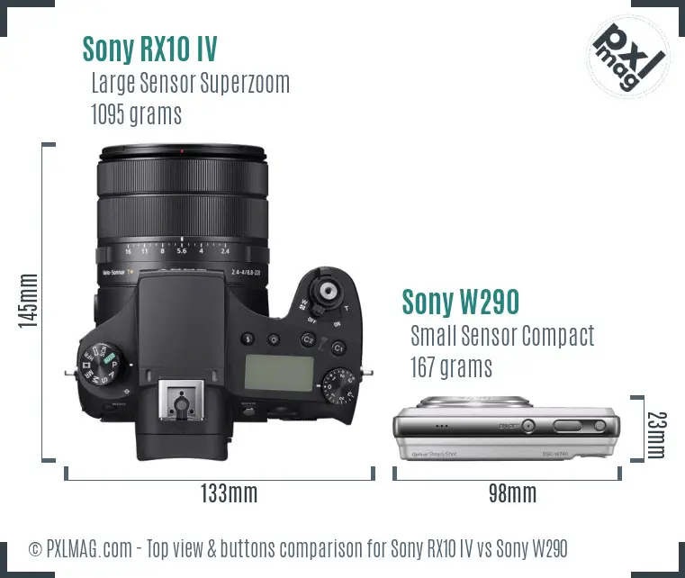 Sony RX10 IV vs Sony W290 top view buttons comparison