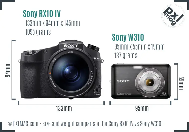 Sony RX10 IV vs Sony W310 size comparison