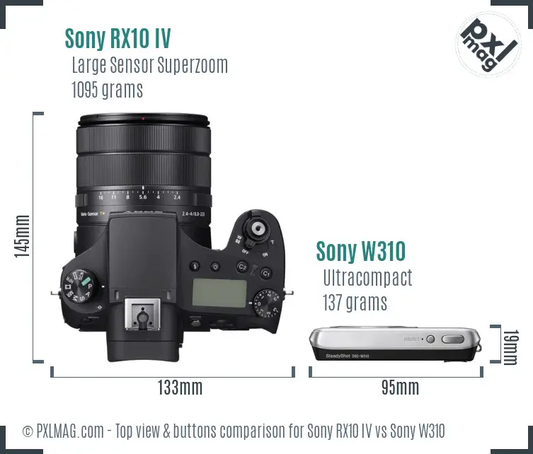 Sony RX10 IV vs Sony W310 top view buttons comparison