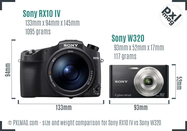 Sony RX10 IV vs Sony W320 size comparison