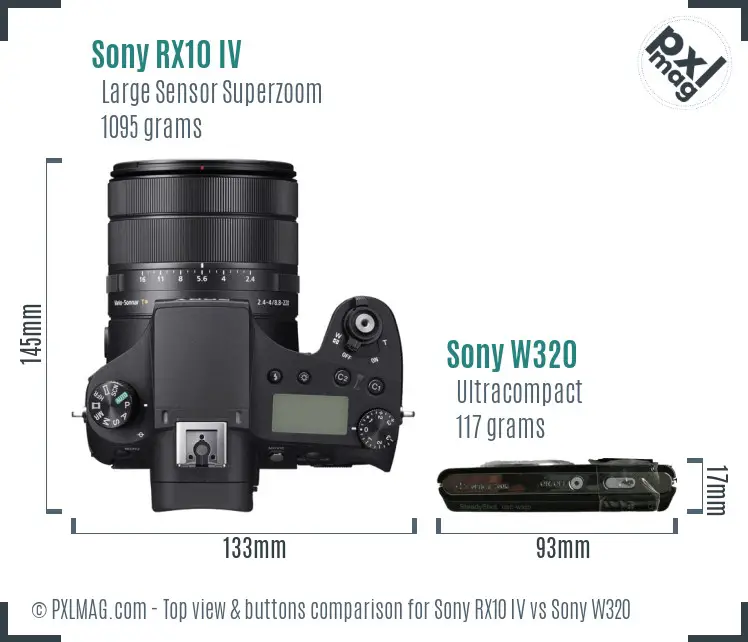 Sony RX10 IV vs Sony W320 top view buttons comparison