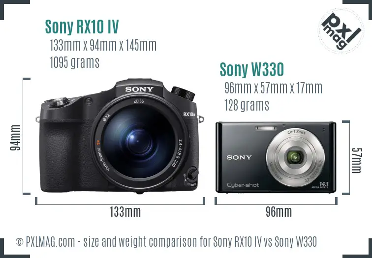 Sony RX10 IV vs Sony W330 size comparison