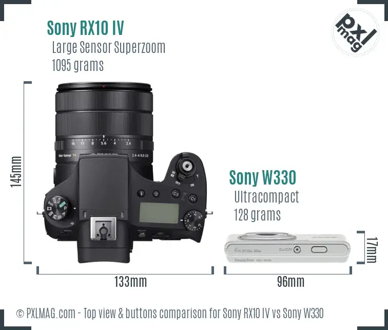 Sony RX10 IV vs Sony W330 top view buttons comparison