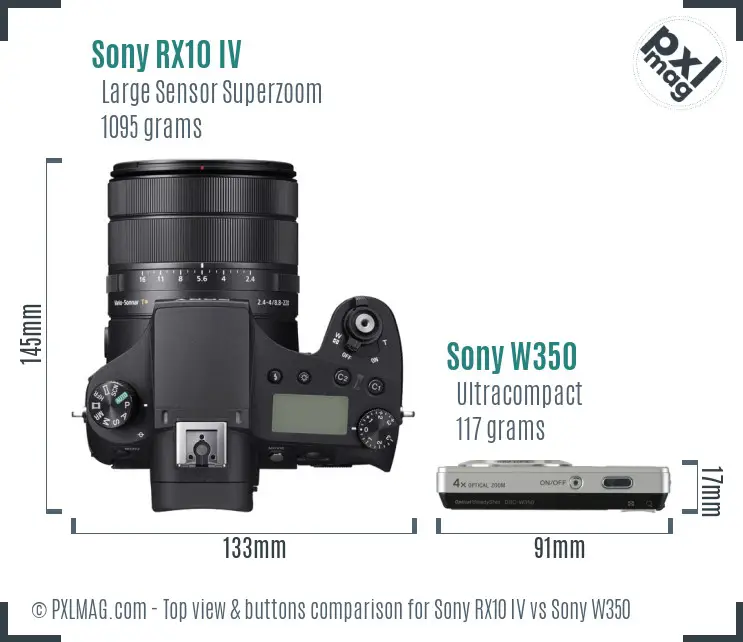 Sony RX10 IV vs Sony W350 top view buttons comparison