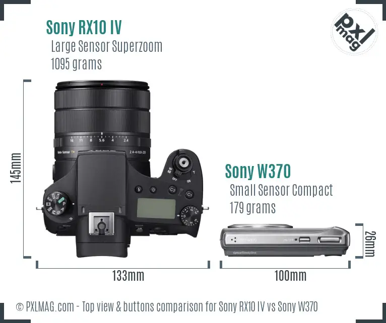 Sony RX10 IV vs Sony W370 top view buttons comparison