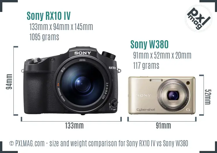 Sony RX10 IV vs Sony W380 size comparison