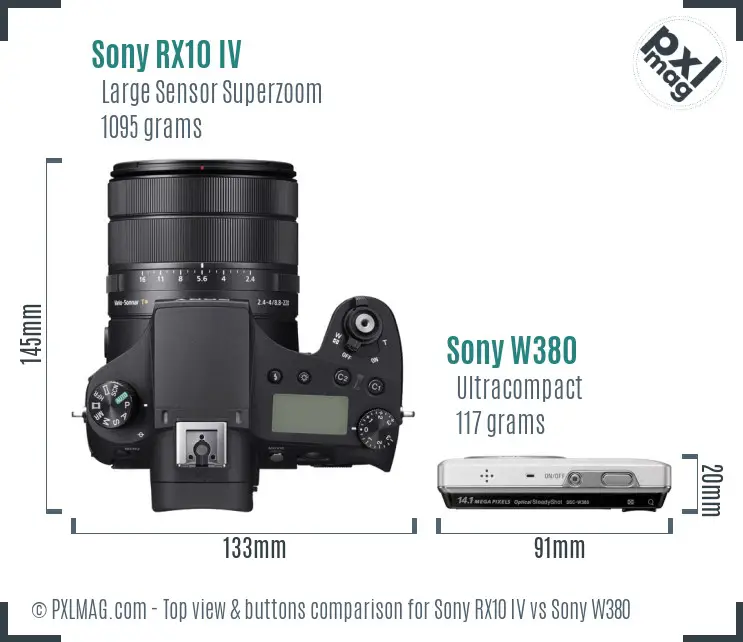 Sony RX10 IV vs Sony W380 top view buttons comparison